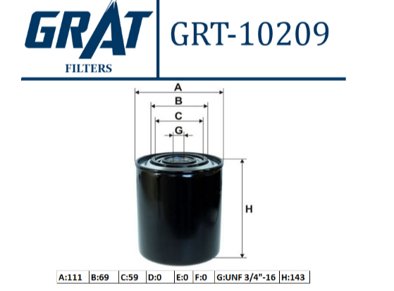 GRT-10209 YAĞ FİLTRESİ(FIAT :DUCATO-BOXER-JUMPER 2.5DTI 2.8JTD HDI)