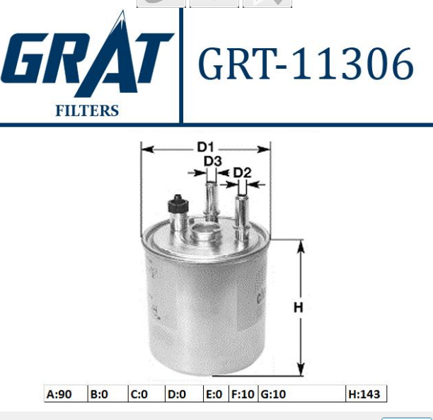 GRT-11306 YAKIT FİLTRESİ RENAULT KANGOO 1.5 DCI 08 LAGUNA III 1.5 DCI Kapalı tip