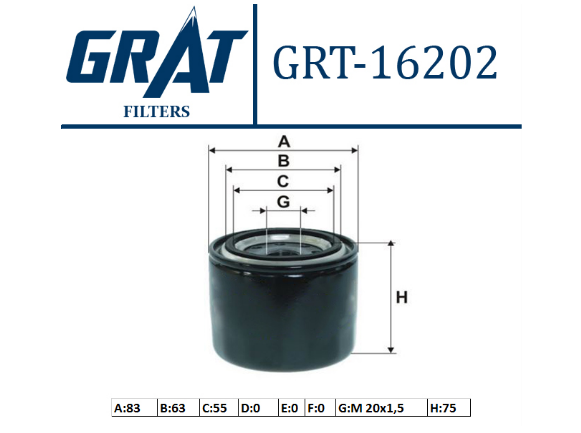 GRT-16202 YAĞ FİLTRESİ ( HYUNDAI: ACCENT 1.3-1.5-1.6 00 GETZ HONDA CIVIC )