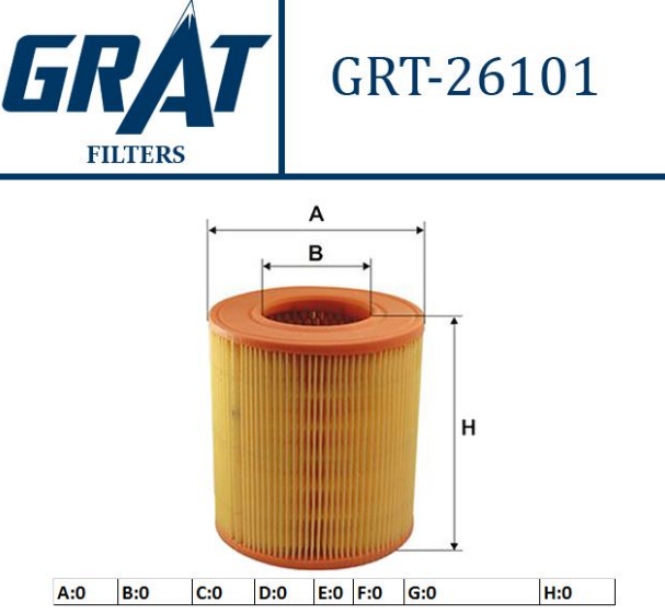 GRT-26101 HAVA FİLTRESİ AUDİ : A6 2.0 TDI A6 2.0 TFSI A6 2.0 08-11