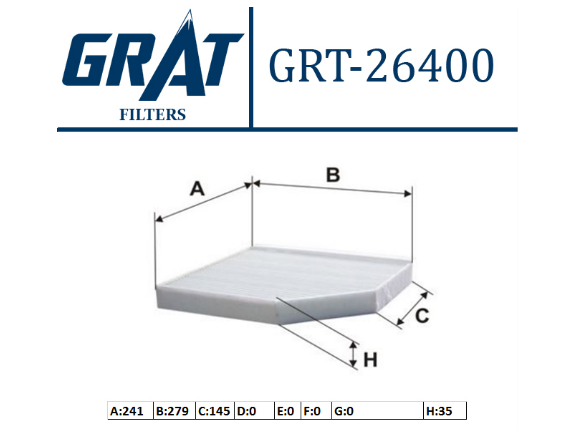 GRT-26400 KABİN FİLTRESİ ( AUDI: A4 1.8 TFSI 2.0 09- ) (KARBONSUZ)